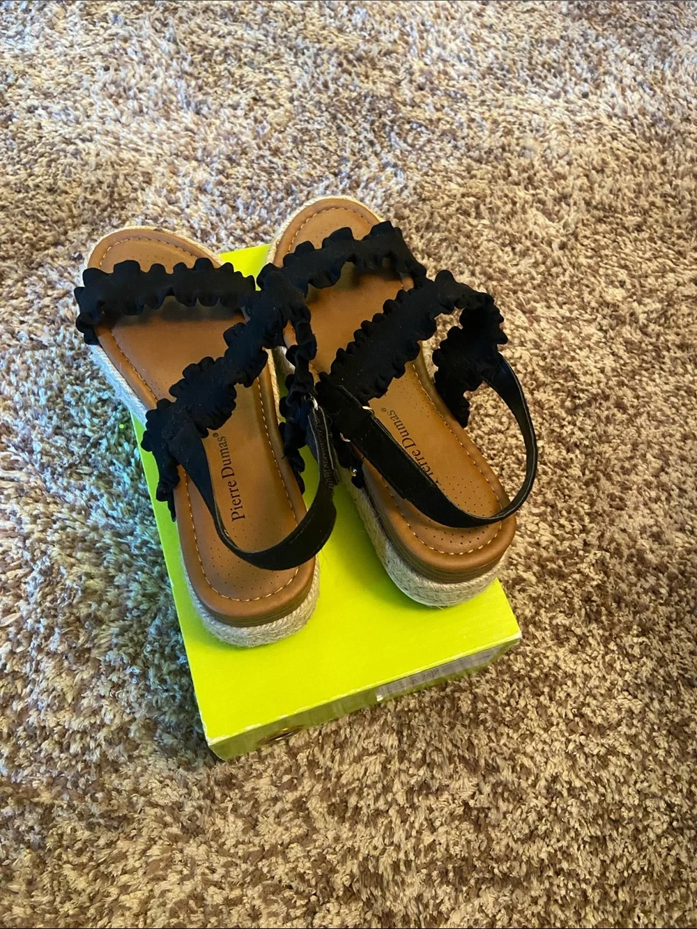 Pierre Dumas Black Ruffle Espadrille Slingback Sandals